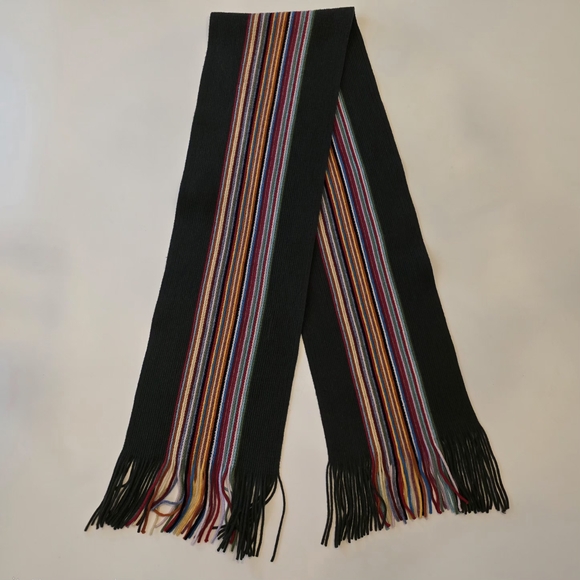 Paul Smith 100% Merino Wool 68 Inch Multicolor Striped Scarf with Fringe